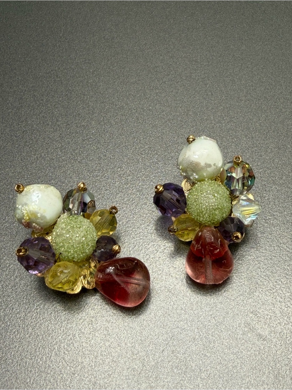 💚💚 Vintage Cluster Bead Drop clip Earrings Marcella